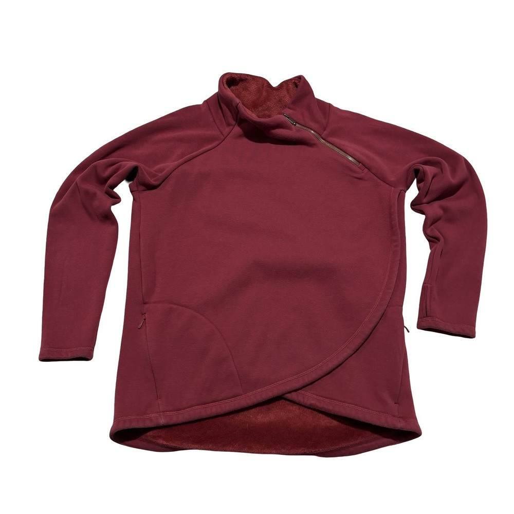 Athleta Women's Fleece Lined Asymmetrical Zip Sweater Red Size Large 21 x 28